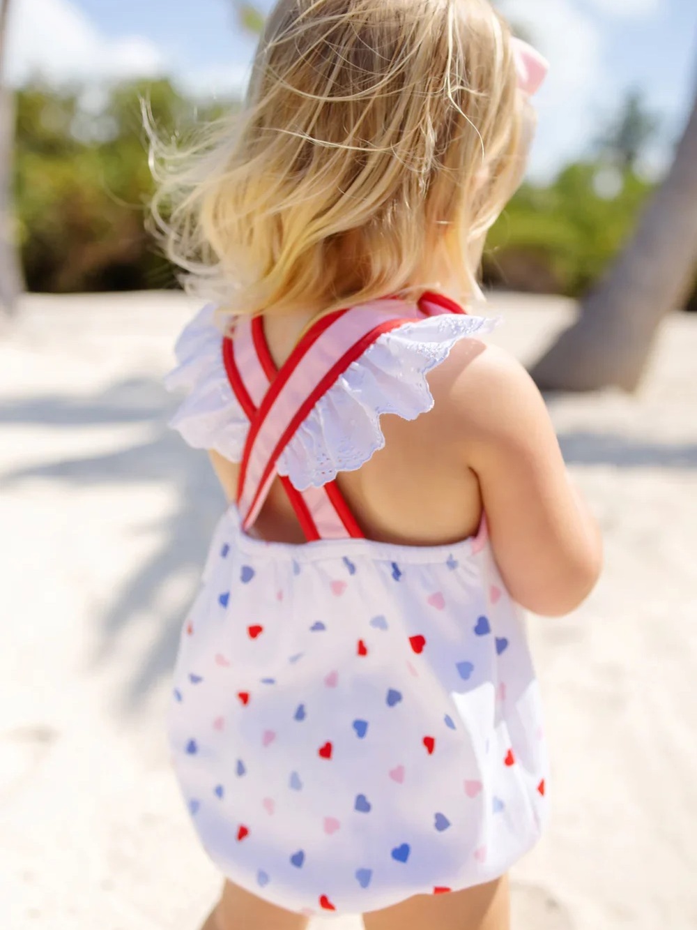 Beaufort Bonnet Happy Hearts Saylor Sunsuit - Pink & Richmond Red Hearts